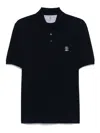 Brunello Cucinelli Midnight Polo Shirt With Buttoned Placket In Blue
