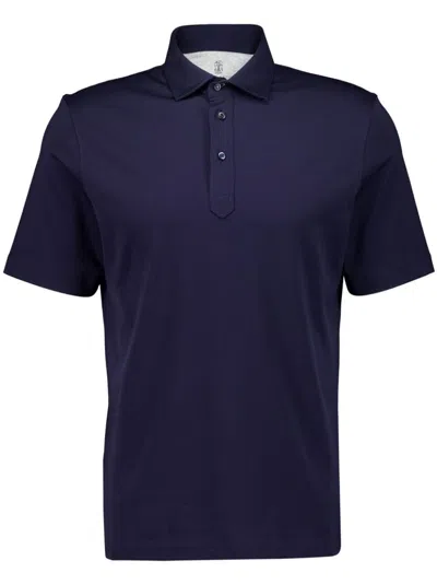 Brunello Cucinelli Short Sleeve Polo In Blue