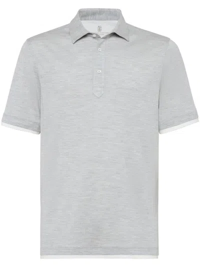 Brunello Cucinelli Button-fastening Silk-blend Polo Shirt In Grey