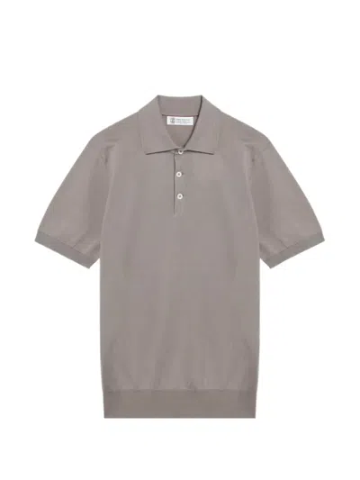 Brunello Cucinelli Light Brown Cotton Knit Polo Shirt In Neutral