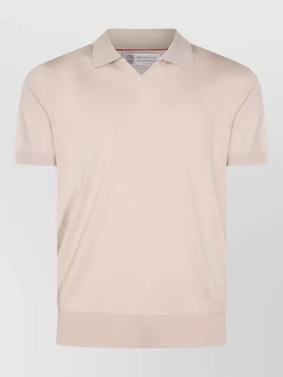 Brunello Cucinelli Short Sleeve Polo Shirt Ribbed Cuffs In Neutral