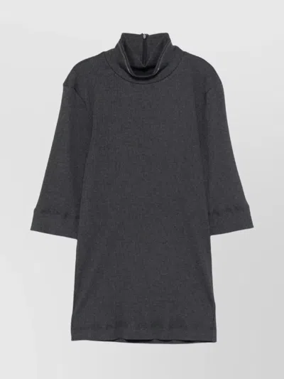 Brunello Cucinelli Short Sleeve Ribbed Turtleneck Top In Black