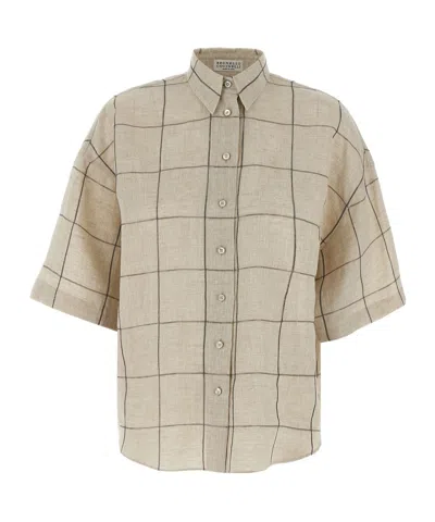 BRUNELLO CUCINELLI BRUNELLO CUCINELLI SHORT-SLEEVED CHECKED SHIRT