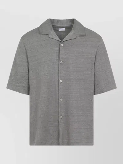 Brunello Cucinelli Short Sleeve Shirt Lightweight Spread Collar In Gray
