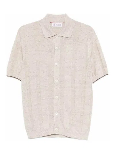 Brunello Cucinelli Linen And Cotton Blend Polo Shirt In Neutral