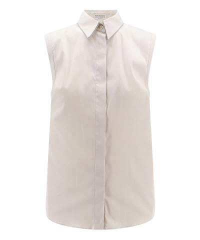 Brunello Cucinelli Short Sleeve Shirt In White