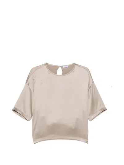 Brunello Cucinelli Short Sleeve Silk Top In Neutral