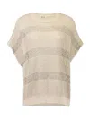 Brunello Cucinelli Openwork Knit Crewneck Top With Micro Sequins