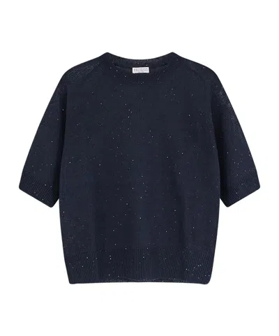 Brunello Cucinelli Short Sleeve Sweater In Blue