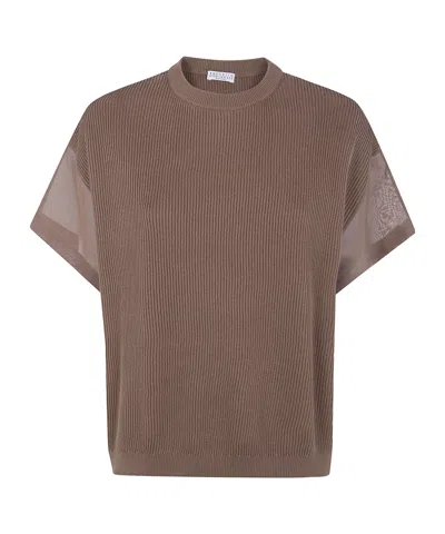 Brunello Cucinelli Short Sleeve Sweater In Brown