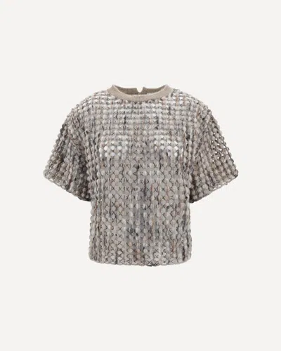 Brunello Cucinelli Sparkling Short Sleeve Knitwear In Silver