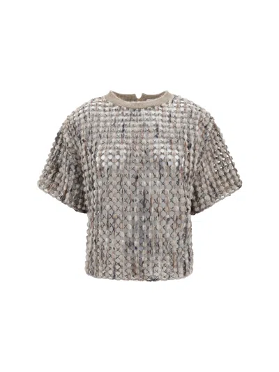 Brunello Cucinelli Short Sleeve Sweater In Gray