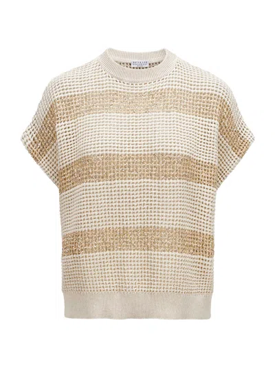 Brunello Cucinelli Short Sleeve Sweater L.beige
