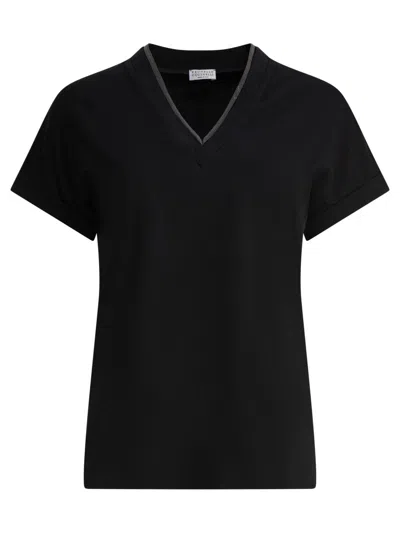 Brunello Cucinelli Short-sleeve T-shirt With V-neckline In Black
