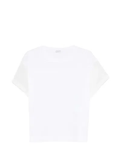 Brunello Cucinelli Cotton Top Round Neck Short Sleeves Sheer In White