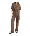 Brunello Cucinelli Short-sleeved Overalls In Chocolate-colored
