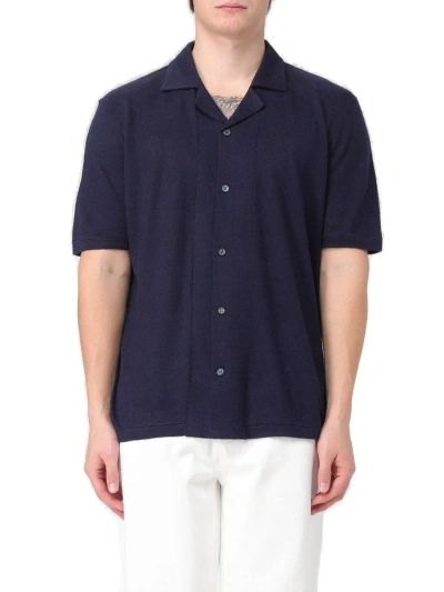 Brunello Cucinelli Short-sleeved Button-up Shirt  In Blue