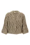 Brunello Cucinelli Chunky Knit Sweater With Deep V-neckline And Cable Design In Sand