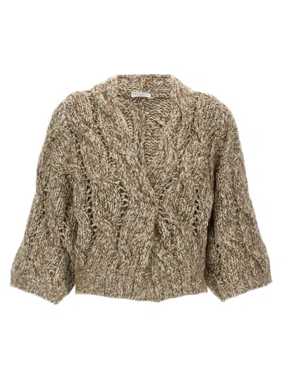 Brunello Cucinelli Short-sleeved Cardigan Sweaters And Cardigans Beige