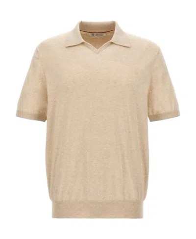 Brunello Cucinelli Open Neck Knitted Polo Shirt In Various