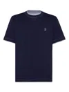 Brunello Cucinelli Short-sleeved Crew Neck T-shirt With Contrasting Stitching In Blue