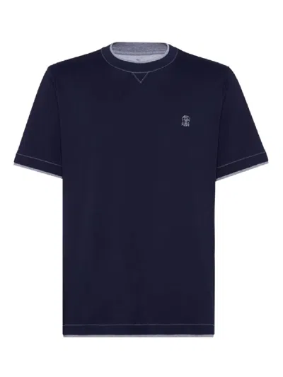 BRUNELLO CUCINELLI BRUNELLO CUCINELLI SHORT-SLEEVED CREW NECK T-SHIRT WITH CONTRASTING STITCHING
