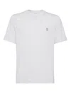 Brunello Cucinelli Men Cotton Jersey Crew-neck T-shirt With Logo And Faux-layering In White