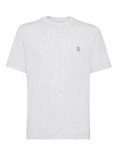 Brunello Cucinelli Men Cotton Jersey Crew-neck T-shirt With Logo And Faux-layering In White
