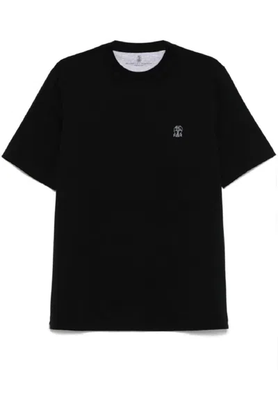 Brunello Cucinelli Short-sleeved Crew Neck T-shirt With Logo Print In Black