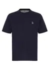 Brunello Cucinelli Short-sleeved Crew Neck T-shirt With Subtle Logo Embroidery In Blue