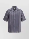 Brunello Cucinelli Textured Stripe Seersucker Easy Fit Short Sleeve Shirt With Camp Collar
