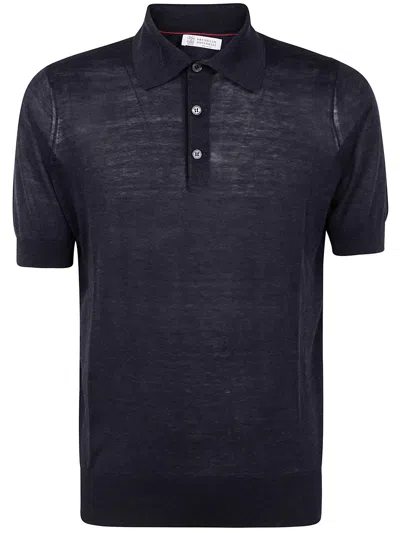 Brunello Cucinelli Short-sleeved Fine-knit Polo Shirt In Grey