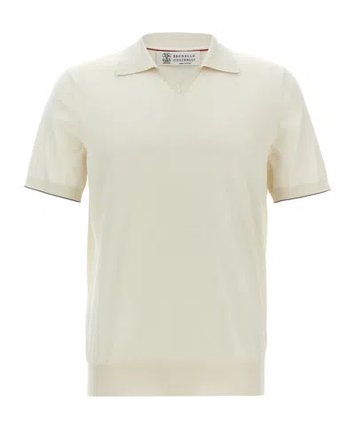 Brunello Cucinelli Short-sleeved Knitted Polo Shirt In Nude
