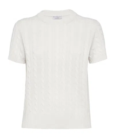 Brunello Cucinelli Short-sleeved Knitted Sweater In White
