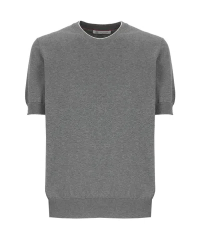 Brunello Cucinelli Short-sleeved Knitted T-shirt In Grey