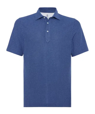 Brunello Cucinelli Short-sleeved Polo Shirt In Blue