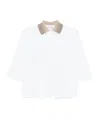Brunello Cucinelli Women Cotton Jersey Polo Shirt With Dazzling Knit Collar In White