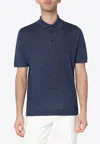 Brunello Cucinelli Men Melange Cotton And Linen Polo Shirt In Blue