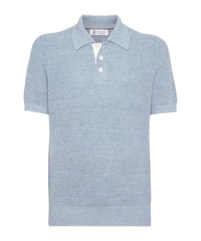 Brunello Cucinelli Men's Jersey Polo Shirt In Blue