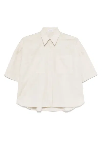 Brunello Cucinelli Short-sleeved Relaxed Fit Shirt With Textured Fabric In Neutral