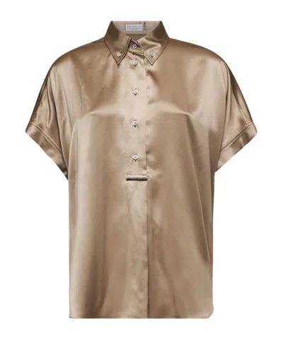 Brunello Cucinelli Satin Blouse In Nude