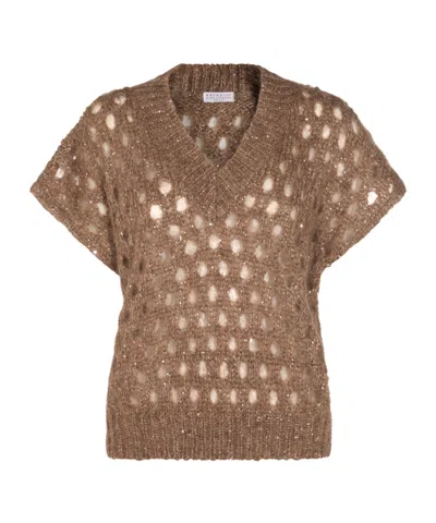 BRUNELLO CUCINELLI OPEN-KNIT V-NECK SWEATER