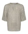 Brunello Cucinelli Linen Ribbed Net Knit Top In Gray