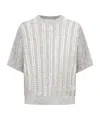 Brunello Cucinelli Open Knit Sweater With Sequined Stripes In Gray