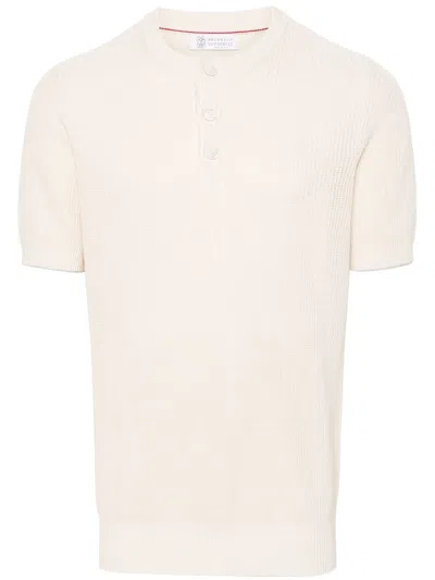 BRUNELLO CUCINELLI SHORT-SLEEVED SWEATER WITH BUTTONING