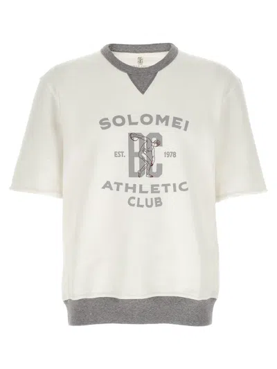 Brunello Cucinelli Logo-print Cotton-linen Sweatshirt In White
