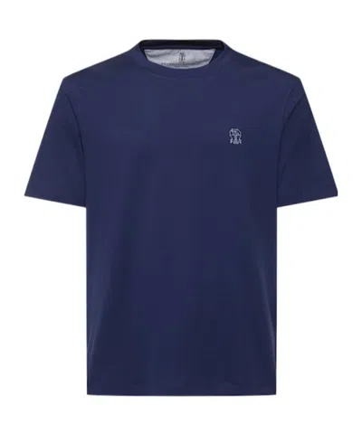 Brunello Cucinelli Classic Round Neck Cotton T-shirt In Blue