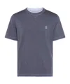 Brunello Cucinelli Short Sleeves Crew Neck Contrast Stitching In Blue