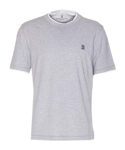 BRUNELLO CUCINELLI BRUNELLO CUCINELLI LOGO EMBROIDERED LAYERED T-SHIRT