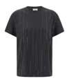 Brunello Cucinelli Grey Dazzling Chalk Stripe Embroidery T-shirt In Black